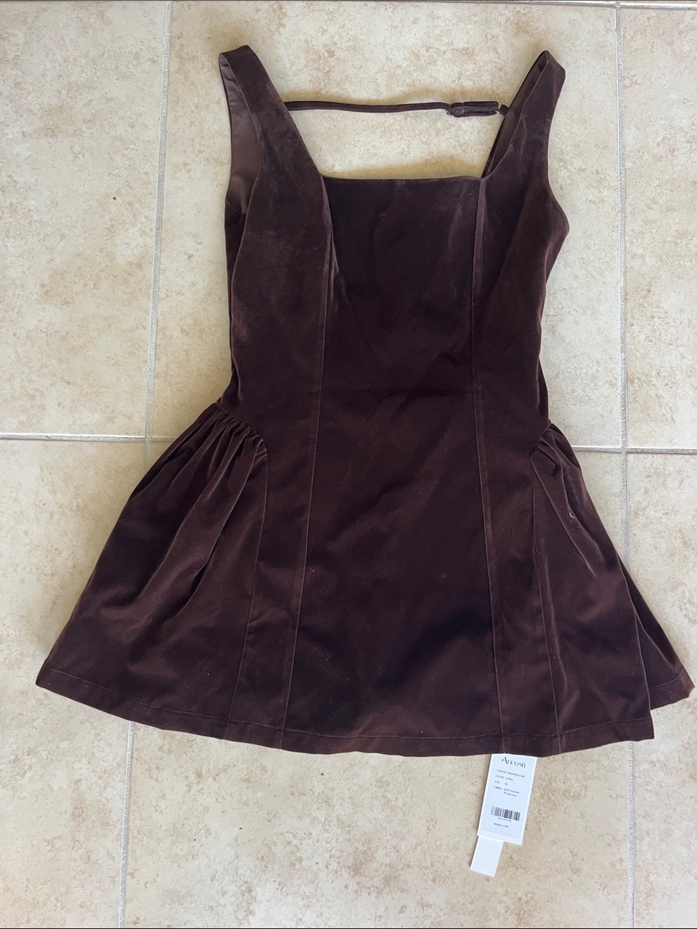 XS Ancosti Brown Velvet Tank Mini Dress
